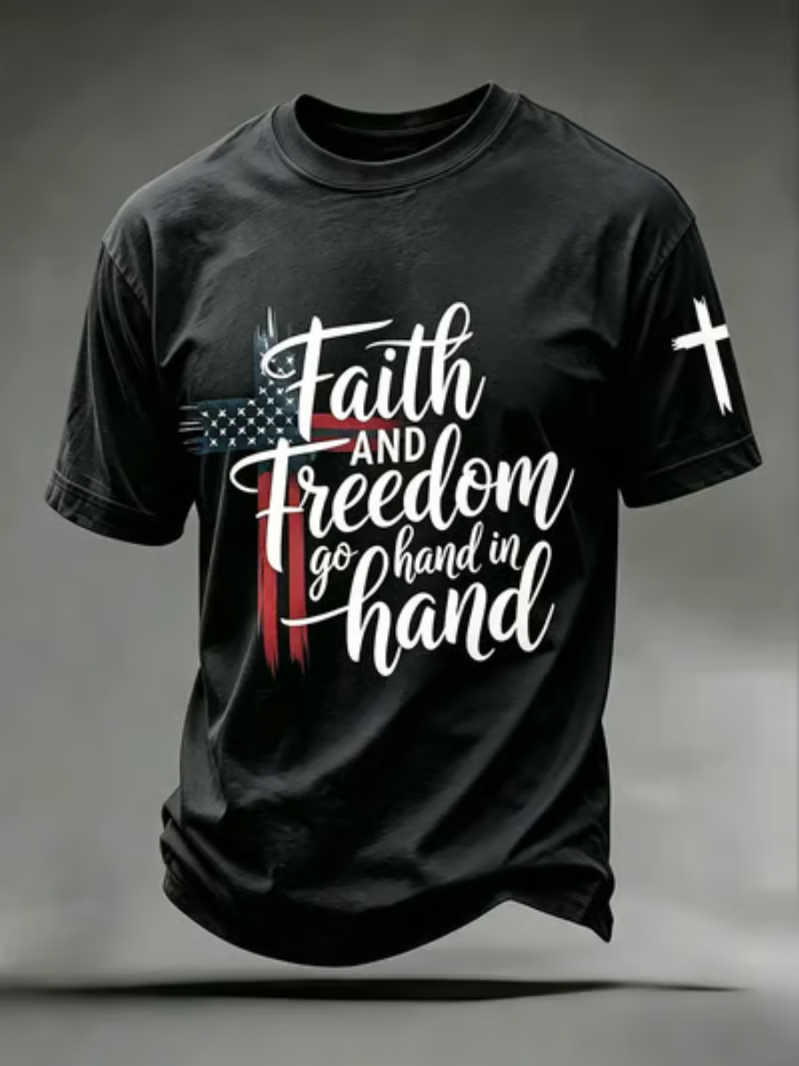 Men's Retro Faith Eagle Wash Printed Art T-shirt