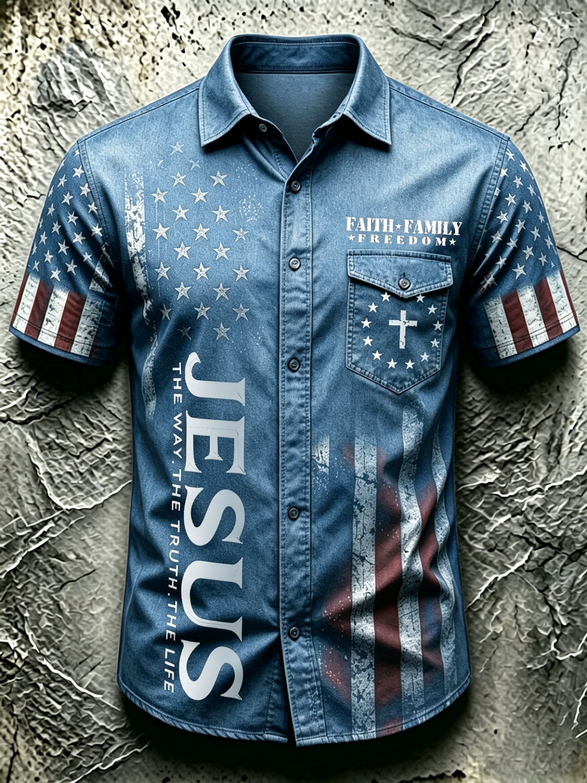 American Faith Cross Commemorative Printed Pocket Shirt