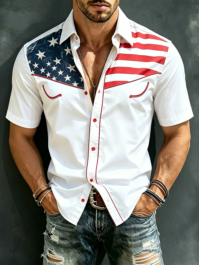 Men'S Patriotic Retro Western Cross Print Casual Shirt