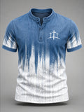 Men's Faith Cross Print Casual Henry Collar Top