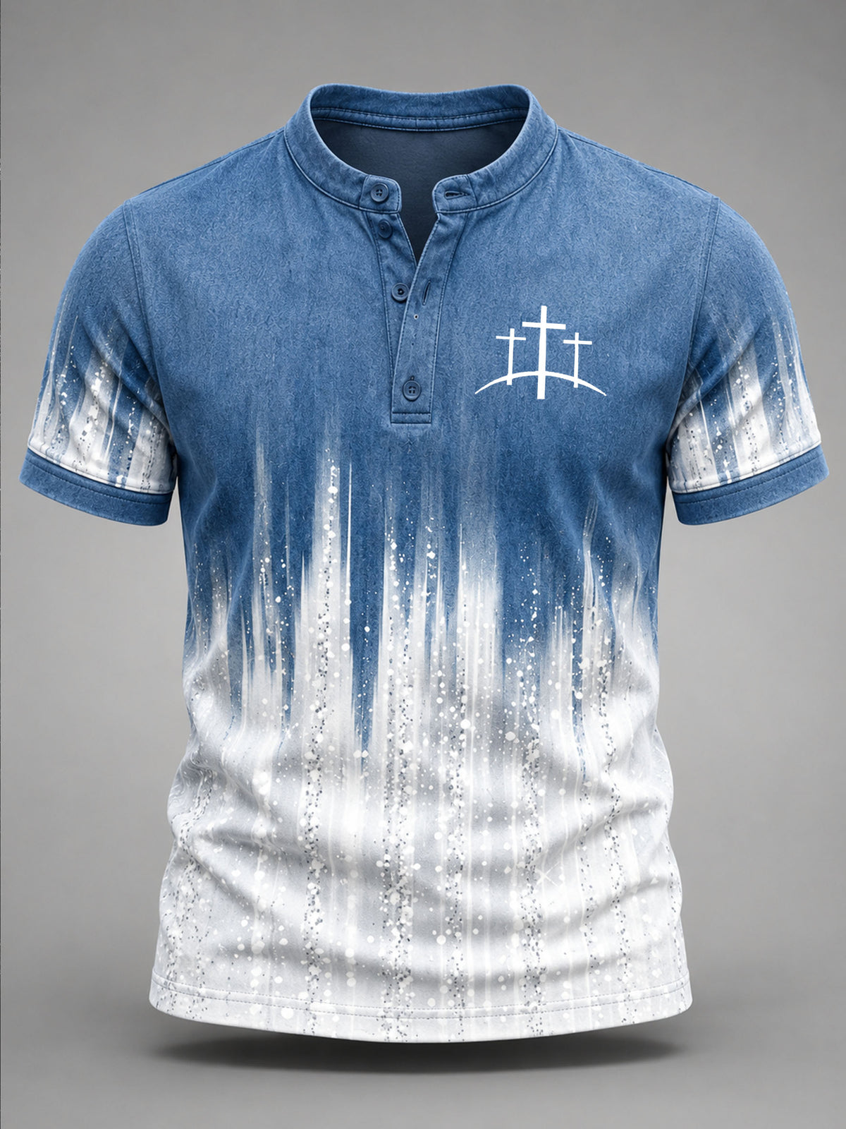Men's Faith Cross Print Casual Henry Collar Top