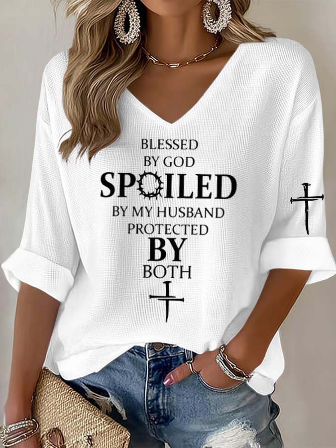 Jesus Cross Print V-Neck