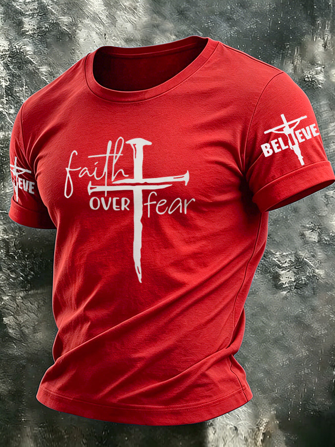 Religious Belief Cross Washed Vintage Printed Round Neck T-Shirt