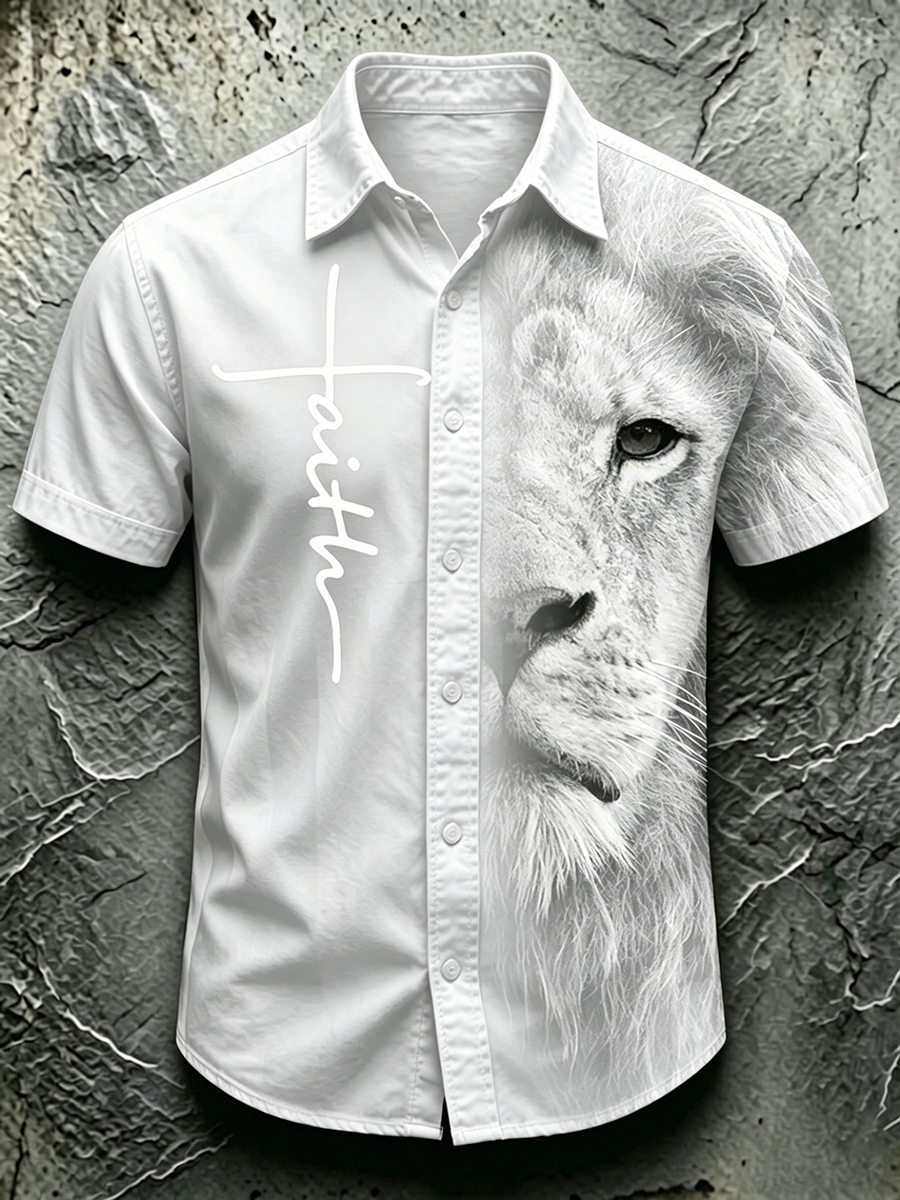 Faith Cross Lion Printed Collar Top