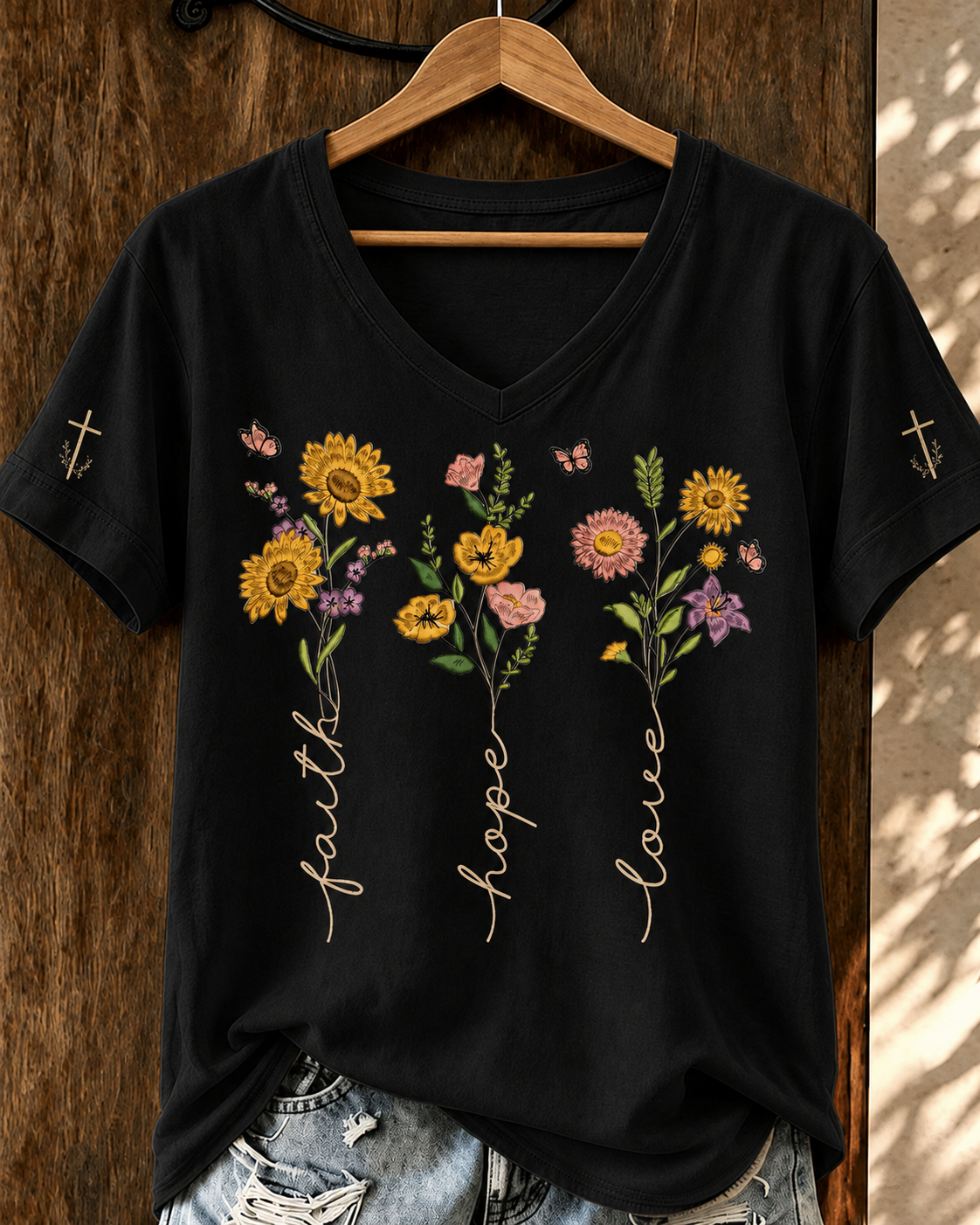 Women'S Faith Flower Printed Casual T-Shirt