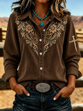 Women'S Retro Cross Corduroy Button Up Shirt
