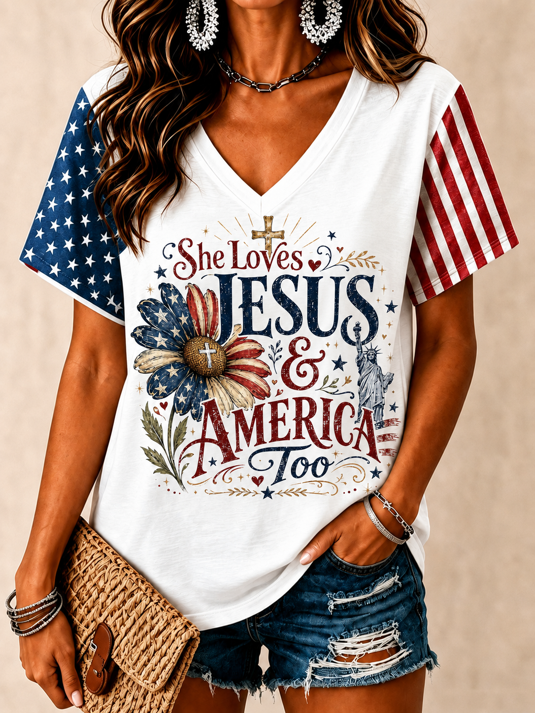 Women'S Religious Faith Floral Art Printed Casual T-Shirt