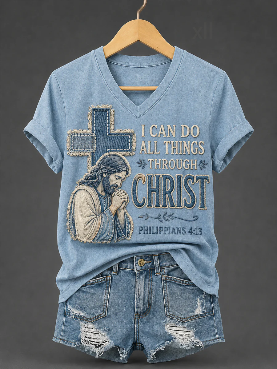 Women's Jesus The Way The Truth The Life Print Casual V-Neck Tee