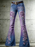 Faith & Floral Glitter Print Women's Flared Pants