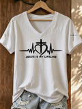 Women's Simple Love Faith Embroidered Casual T-shirt