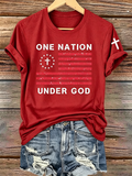 One Nation Under God American Flag Faith Commemorative Printed Casual T-Shirt