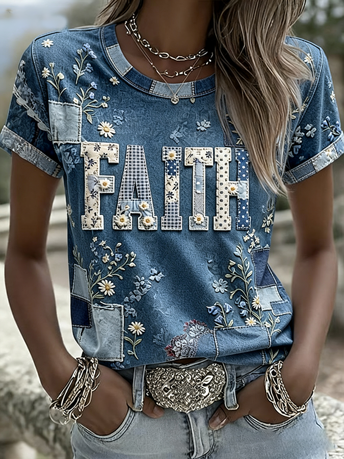 Women'S Faith Printed Casual T-Shirt