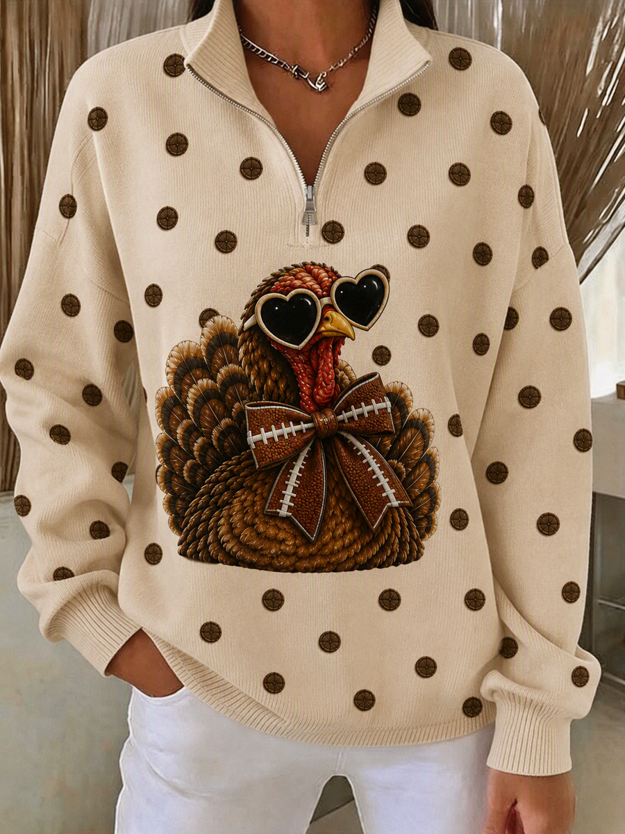 Women's Casual Thanksgiving Turkey Football Print Top