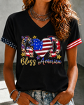 Women'S Faith And Flag Flower Printed Casual T-Shirt