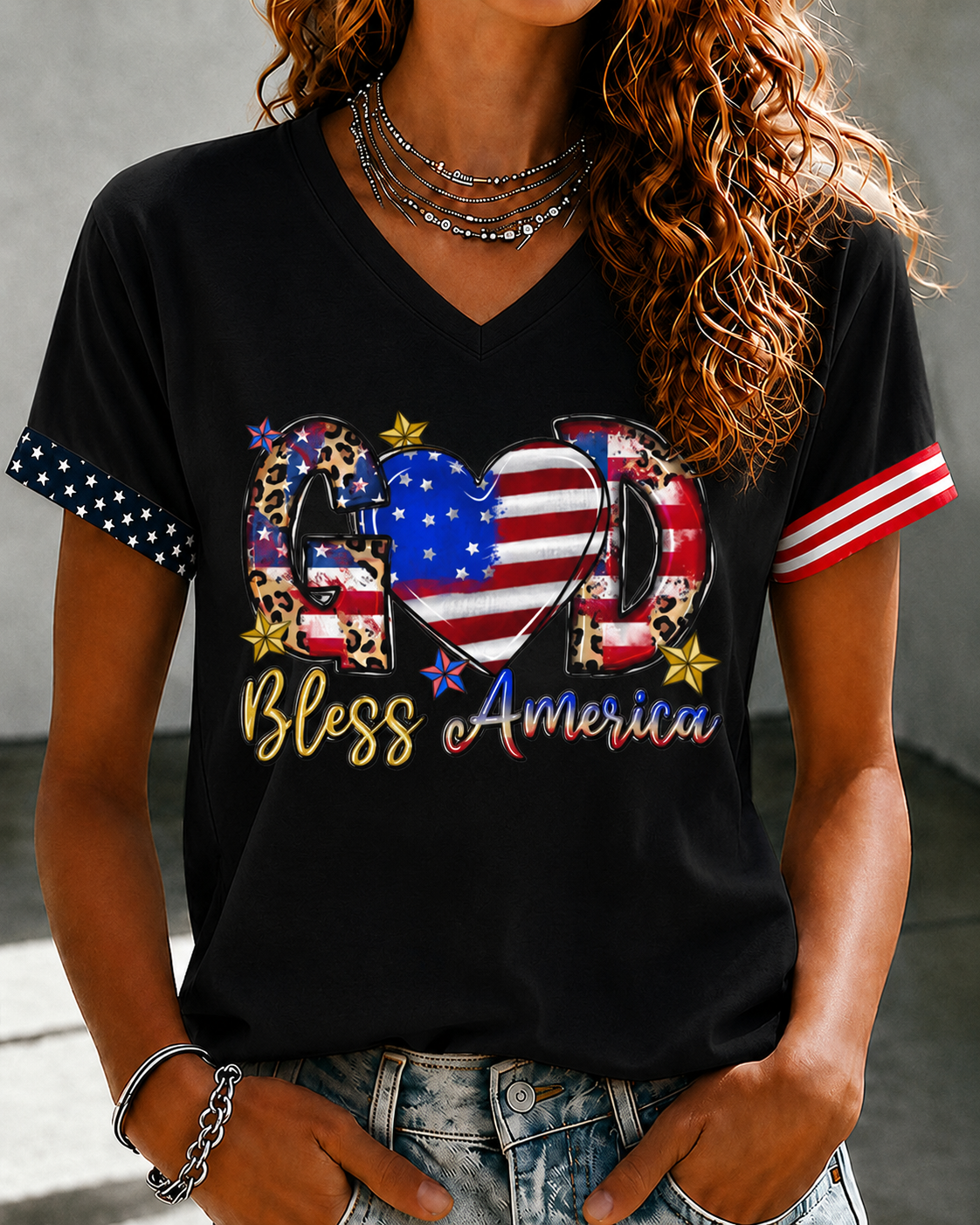 Women'S Faith And Flag Flower Printed Casual T-Shirt