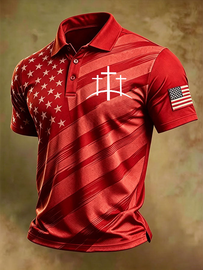 Men'S America Flag Print Casual Polo Shirt