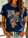 Women'S Faith Cross Flag Printed Round Neck T-Shirt