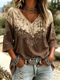 Women'S Casual V-Neck Faith Seven Quarter Sleeve T-Shirt