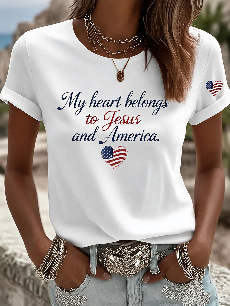 My Heart Belongs To Jesus And The American Letter T-Shirt