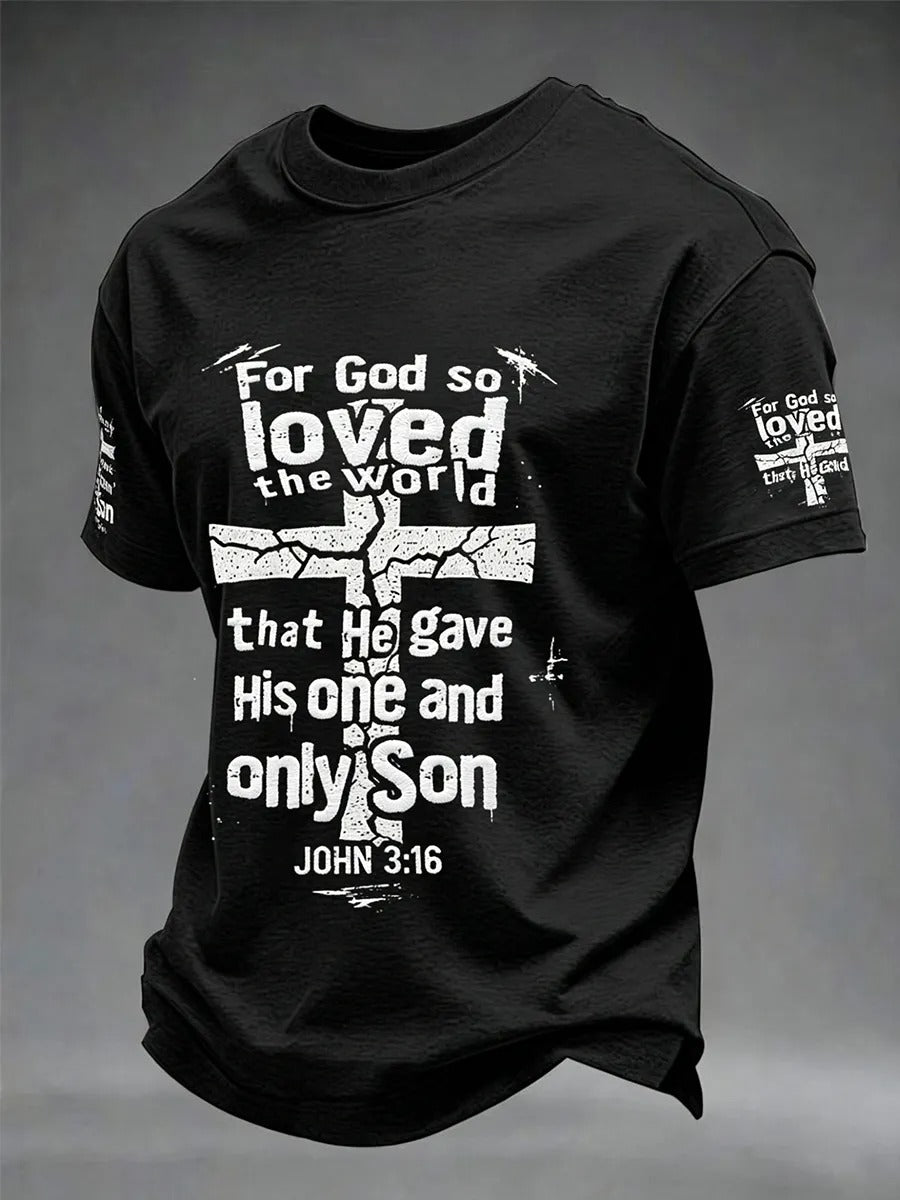 Men's Christian For God So Loved The World Cross Short Sleeve O-neck T-shirt