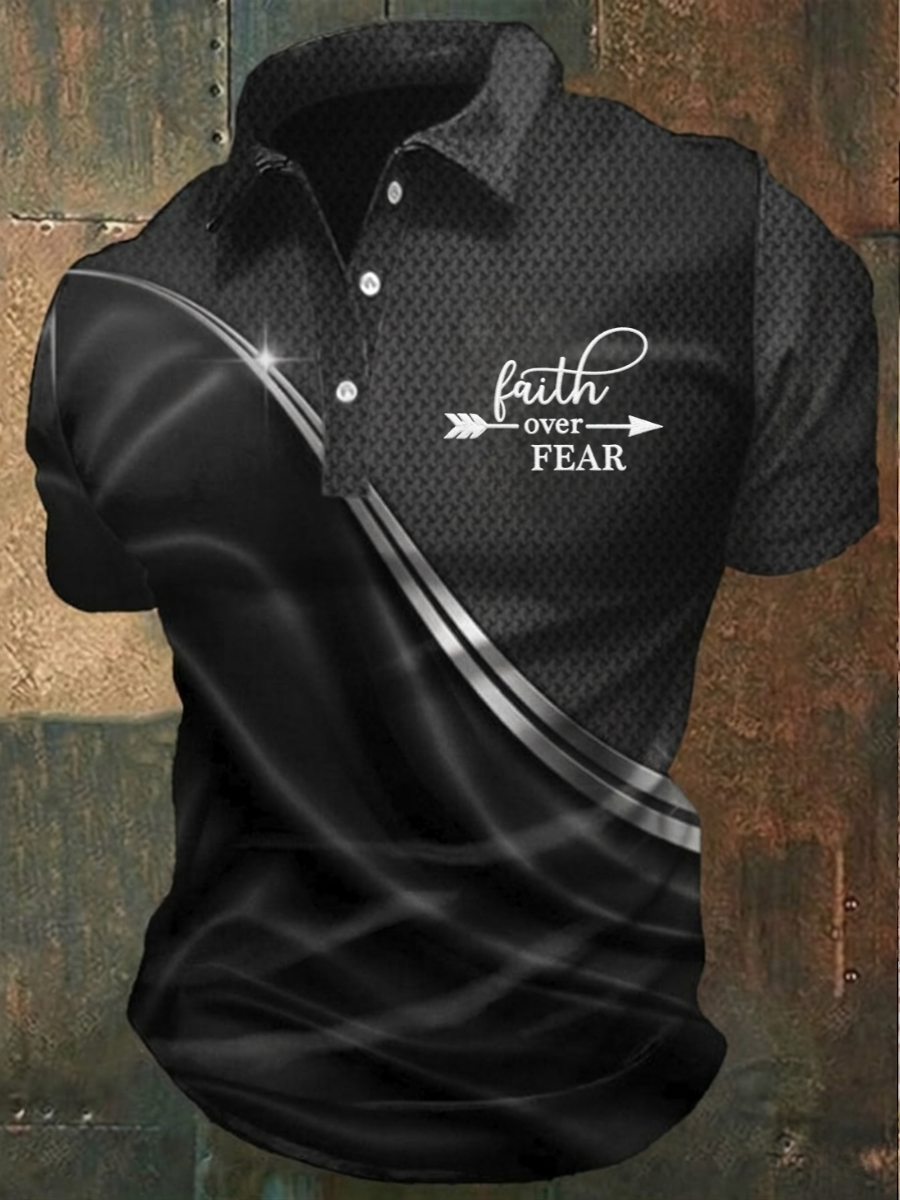 Men's Faith Over Fear Jesus Print Polo Shirt