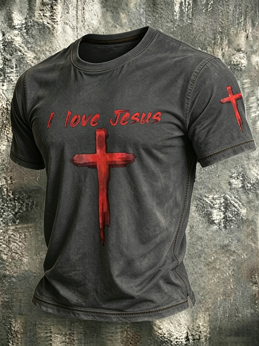 Jesus Faith Memorial Washed Vintage Printed Round Neck T-Shirt