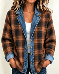 Women'S Casual Checkered Patchwork Cardigan