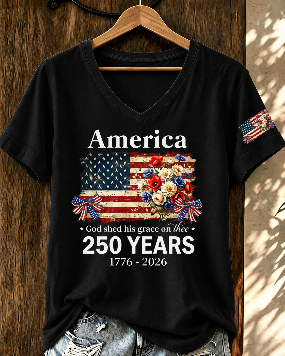 Women'S Faith And Flag Flower Printed Casual T-Shirt