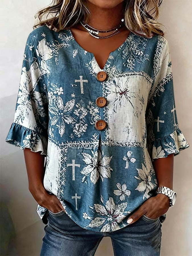 Women'S Casual Faith & Floral Print Top