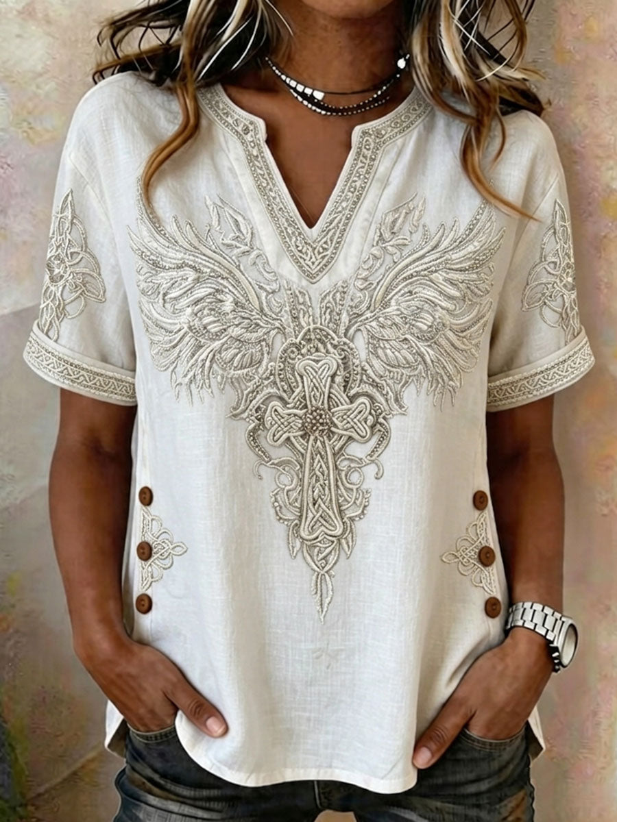 Women's Cross Cotton and Linen Top