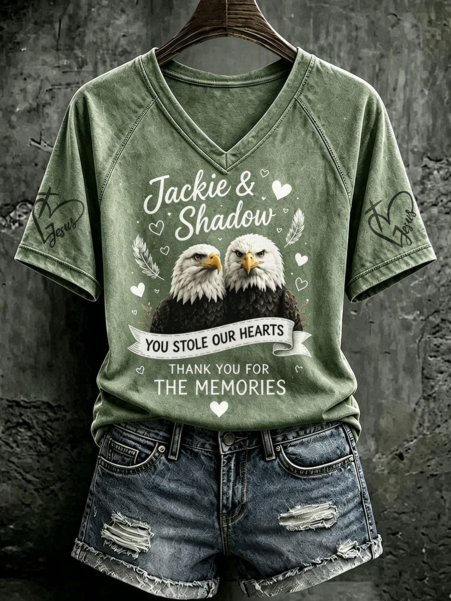 V Neck Retro Jackie & Shadow Print T-Shirt
