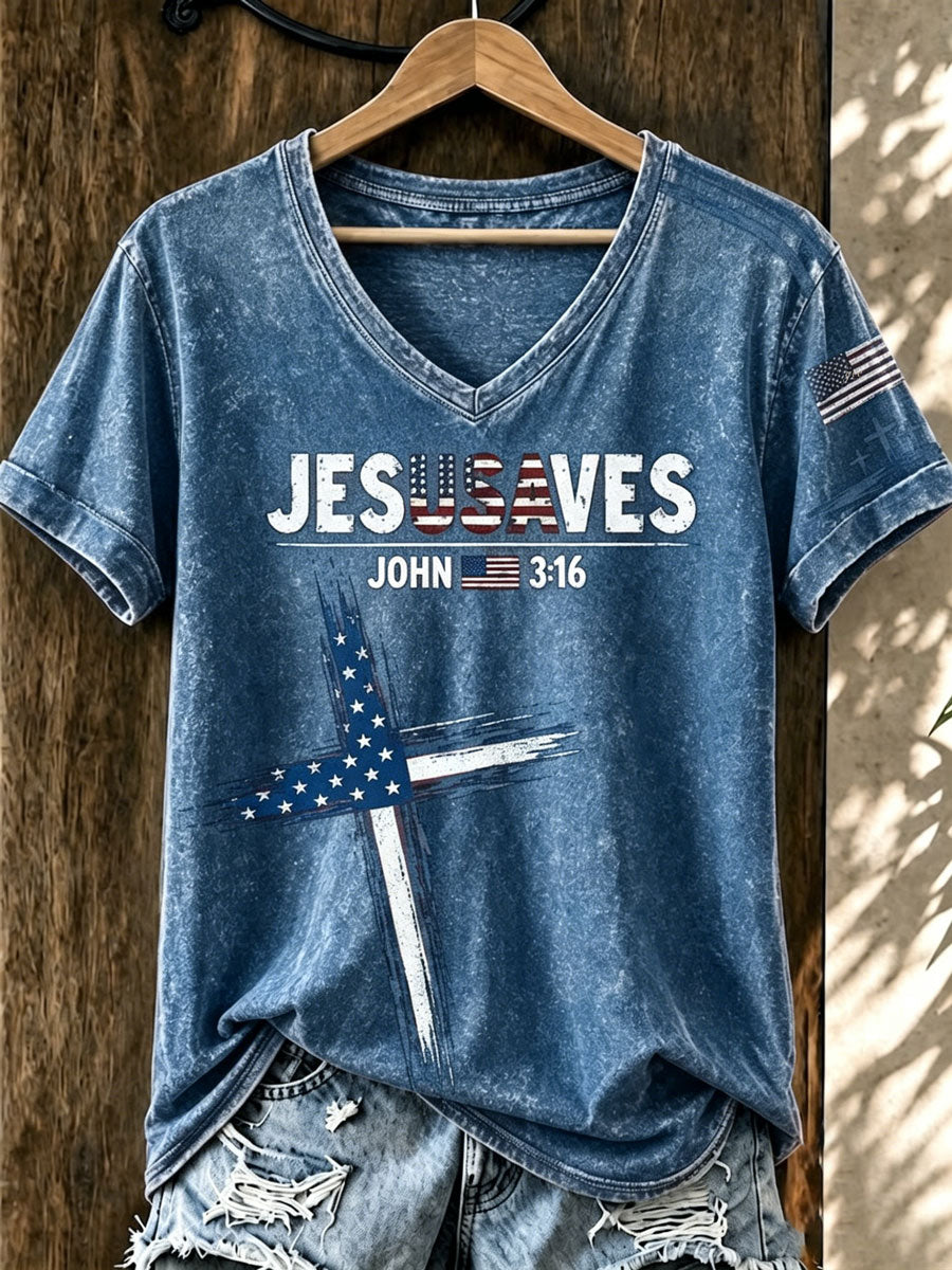 Ladies' American 250Th Anniversary Faith Short Sleeve V-Neck Top