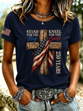 Women's Casual American Solitary Cross Printed T-shirt