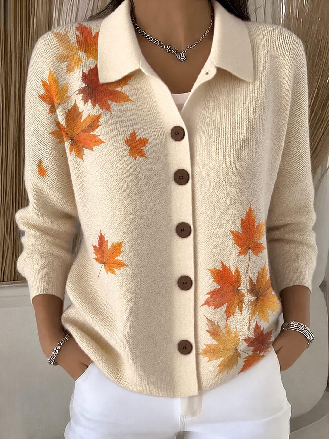 Women's Maple Leaf Regular Fit Elegant Knit Top