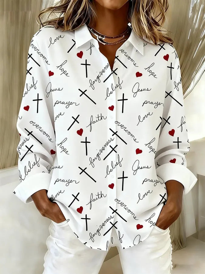 Women's Faith Art Print Linen Shirt