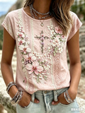 Women'S Casual Print Cotton Faith Linen Top