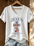 250Th Anniversary Cross Love Jesus V-Neck T-Shirt For American Women