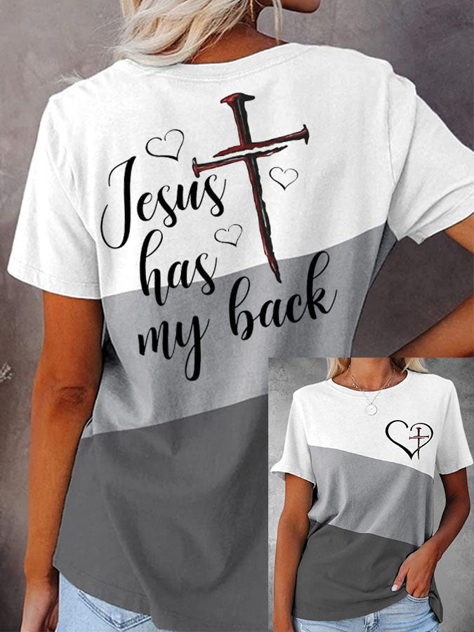 Female Jesus Cross Round Neck T-Shirt
