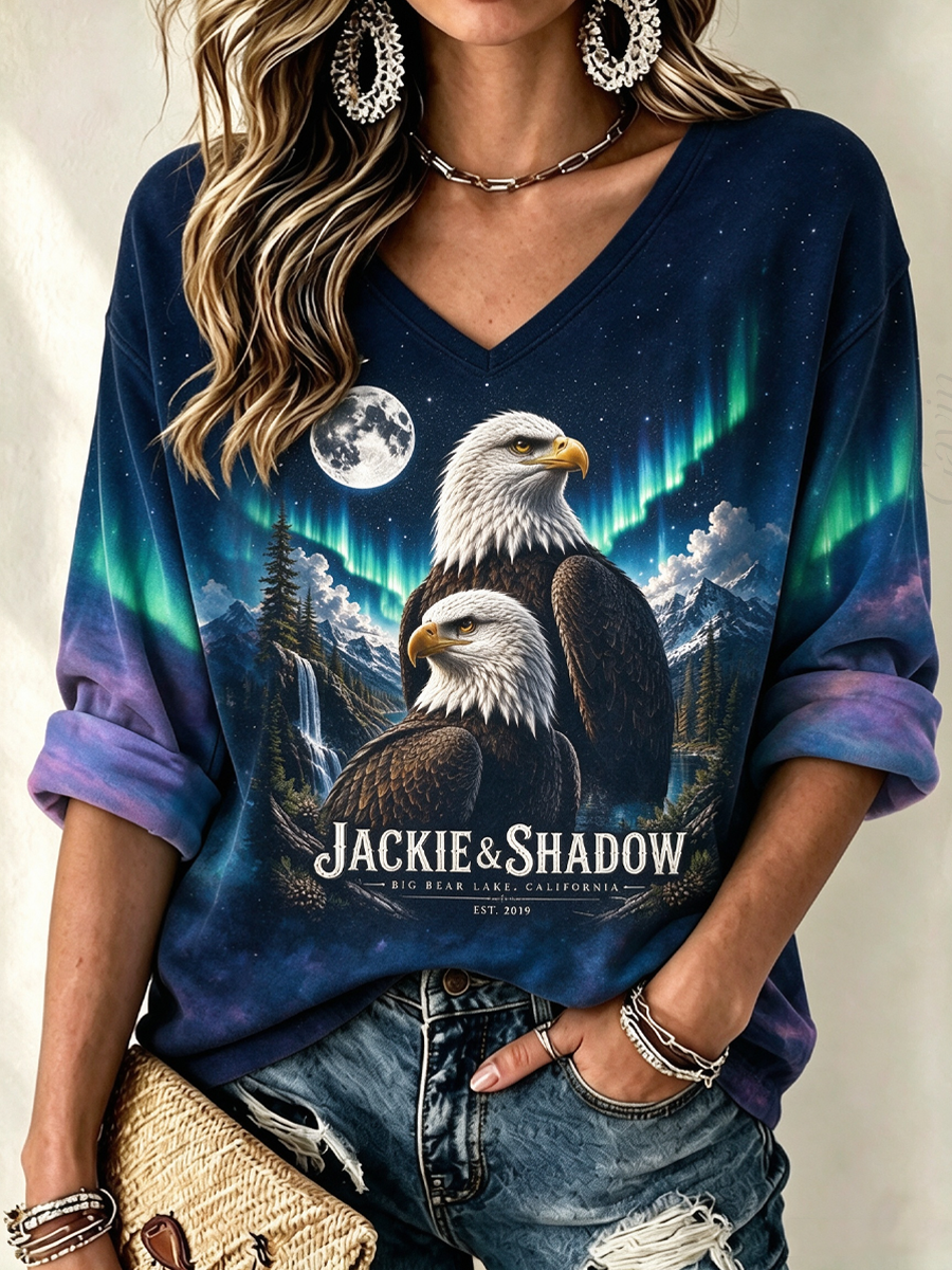 Women'S V-Neck Jackie & Shadow Printed T-Shirt