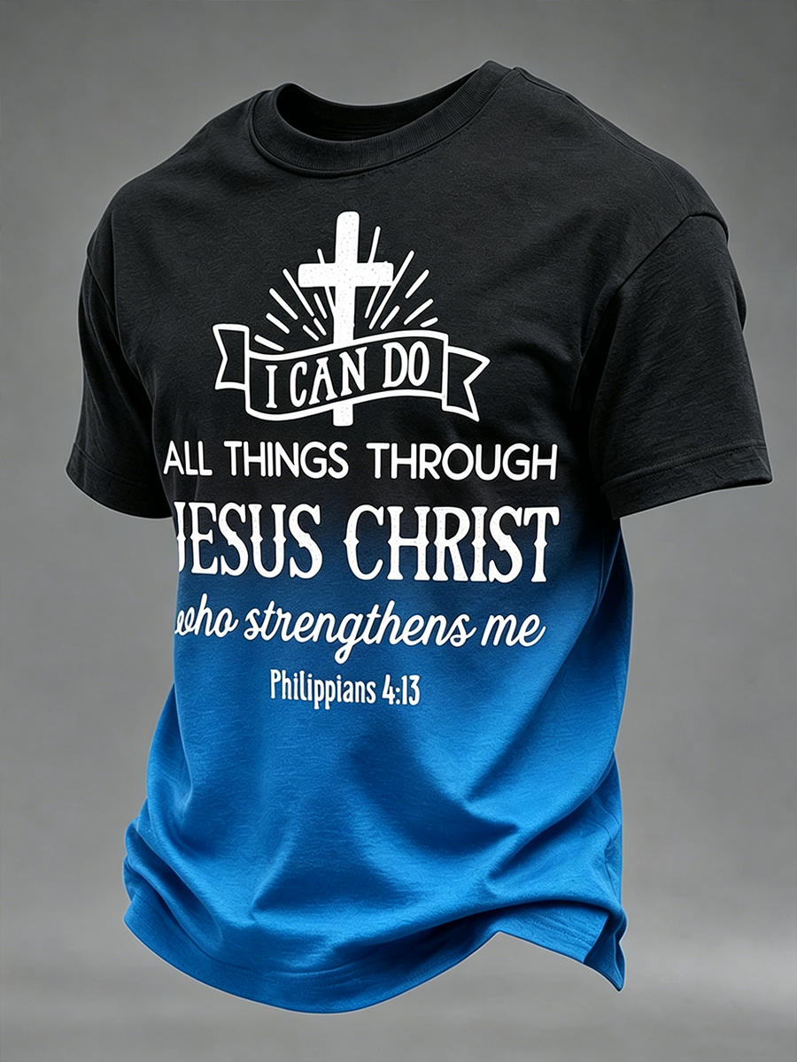 Jesus Faith Commemorative Slogan Printed Round Neck T-Shirt