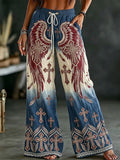 Women's Religious Independence Day Print Drawstring Wide Legal Casual Pants