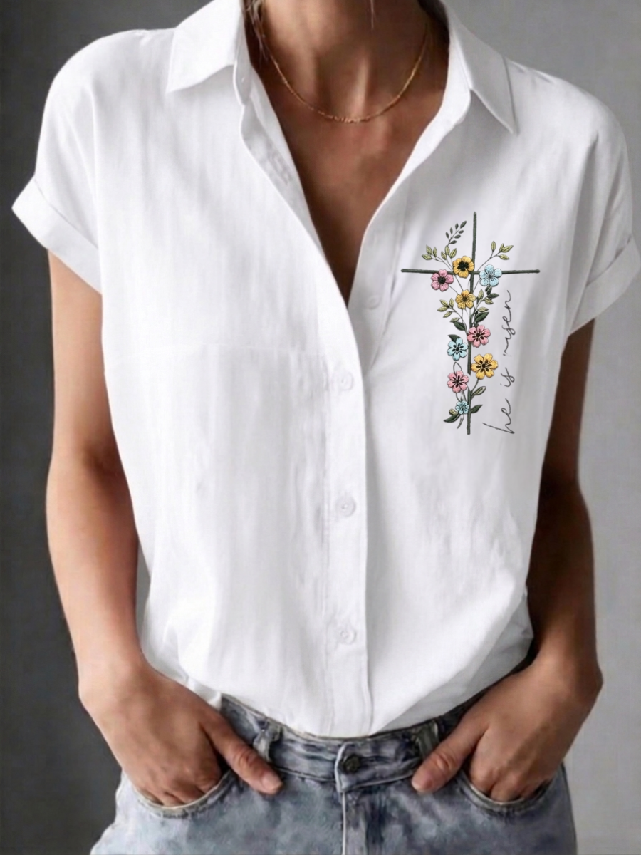 Women's Faith Floral Casual Short Sleeved Shirt