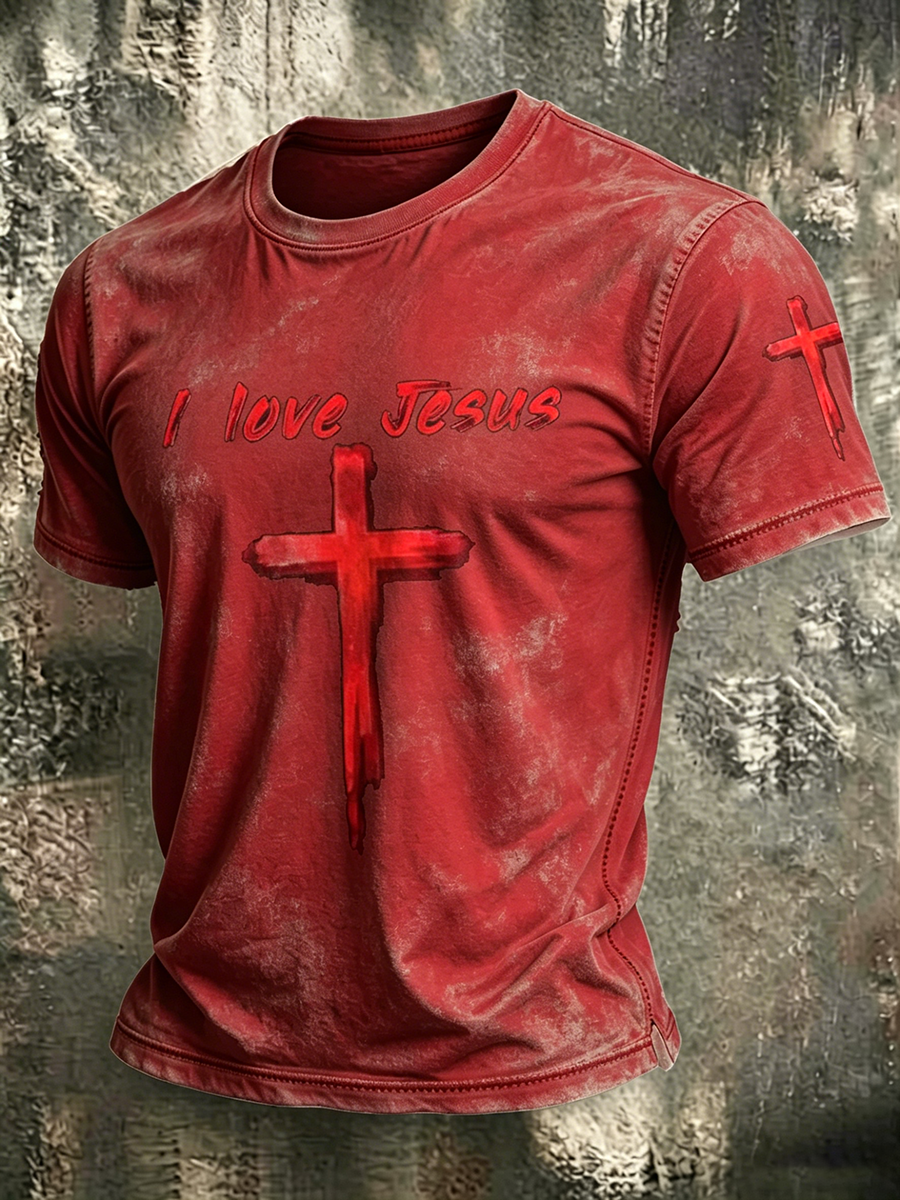 Jesus Faith Memorial Washed Vintage Printed Round Neck T-Shirt