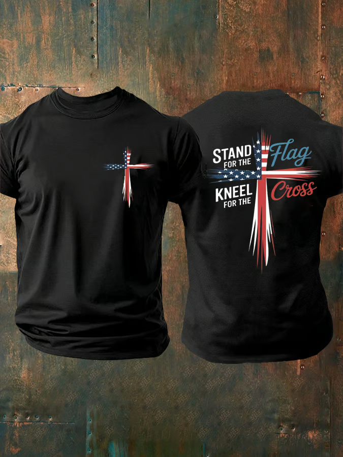 Stand For The Flag Kneel For The Cross Printed Casual T-Shirt