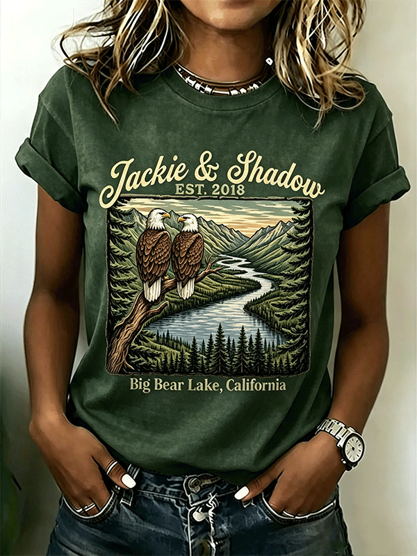 Women's Jackie & Shadow Big Bear Lake Twin Bald Eagle Landscape T‑Shirt