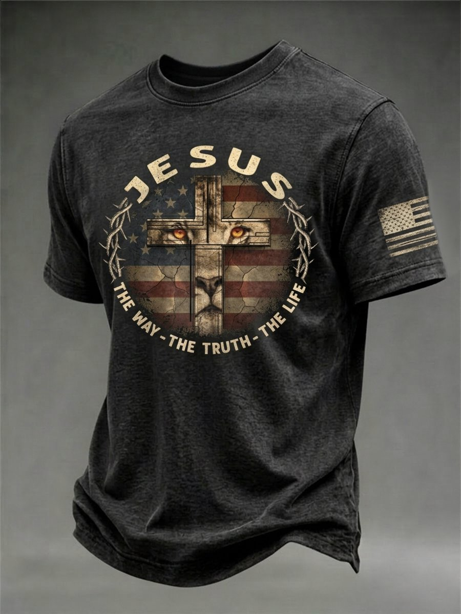 Men's Faith American Flag Print Short-Sleeved T-Shirt