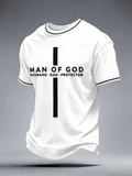 Men's Retro Man Of God Husband Dad Protector Print Comfortable Short-Sleeve T-Shirt