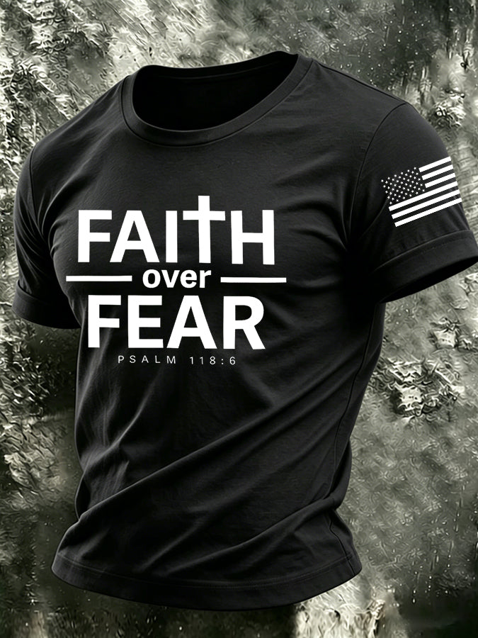 Men's Faith Over Fear Printed Casual T-shirt