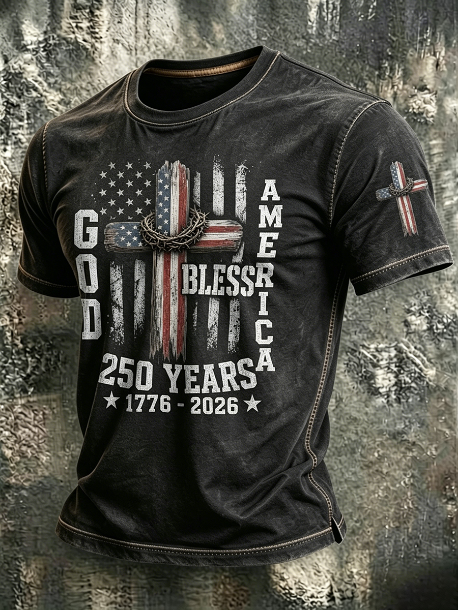 American Flag Faith Printed Round Neck T-shirt