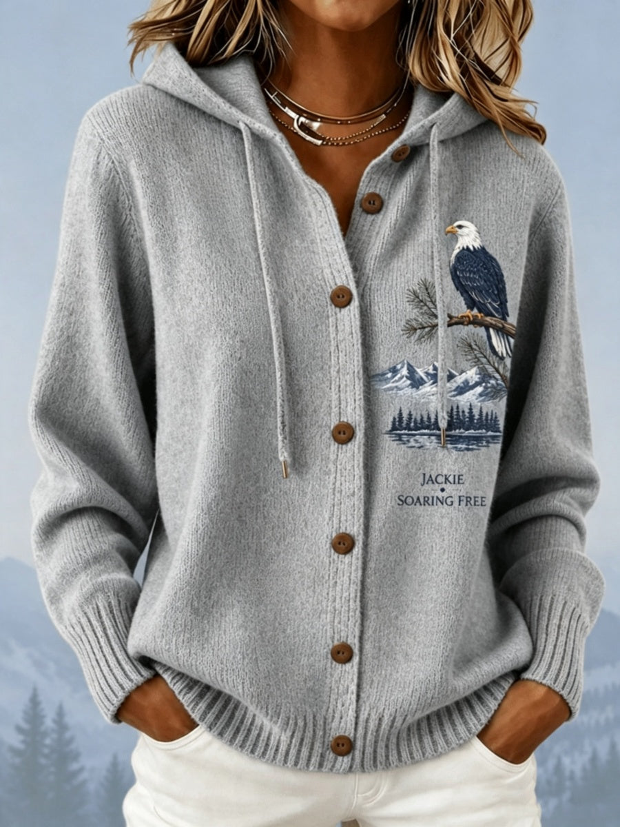 Women's Eagle Jackie Print Hooded Knit Sweatshirt